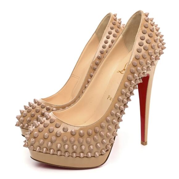 Christian Louboutin Alti Spikes 140 Nude Beige Patent Platform Heels Pumps 36 - Picture 2 of 8